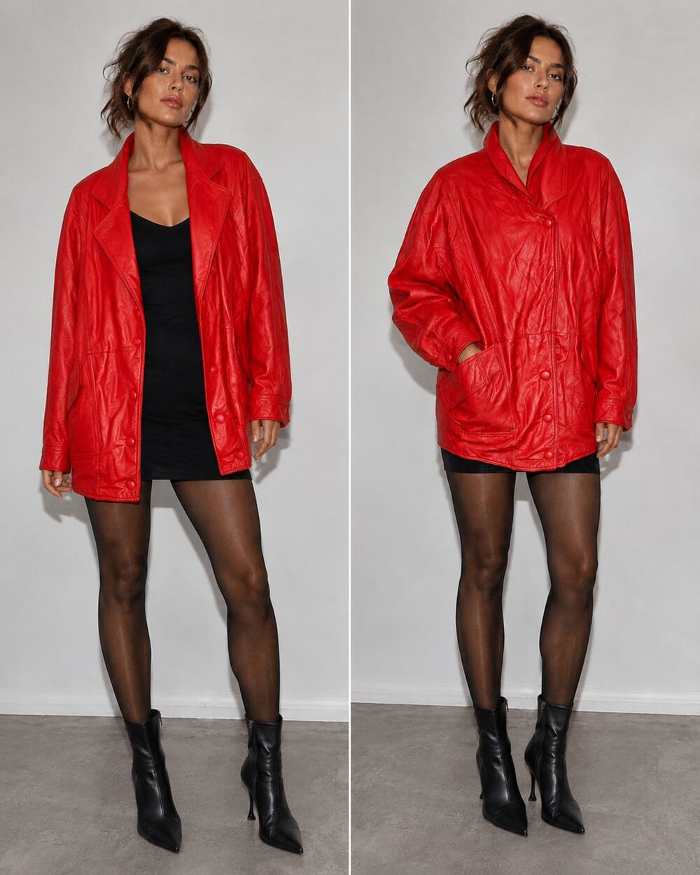 Vintage 80s Wilsons Cherry Red Leather Cocoon Coat Oversized Avant Garde M